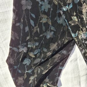 Black Velvet Floral Scarf With Blue And Gold Undertones